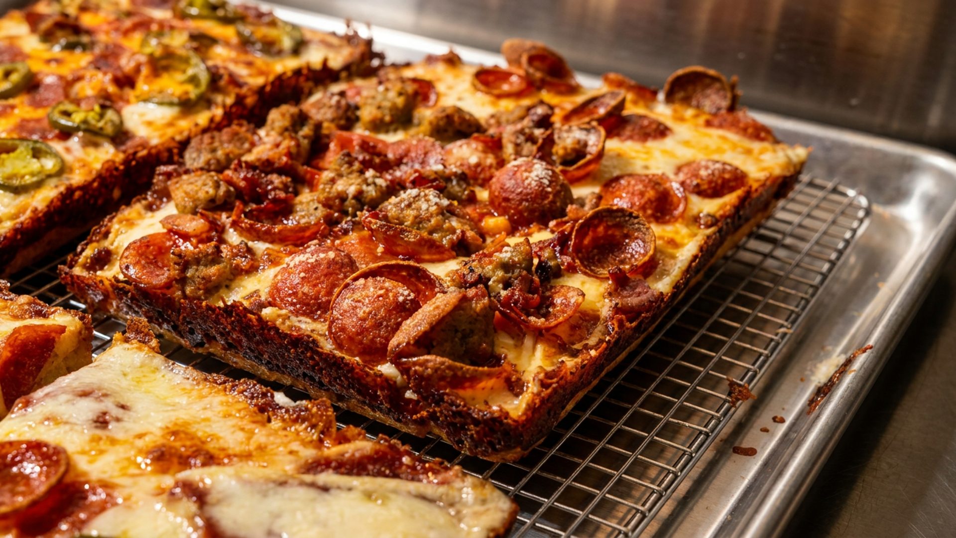 Detroit-style crust that sticks