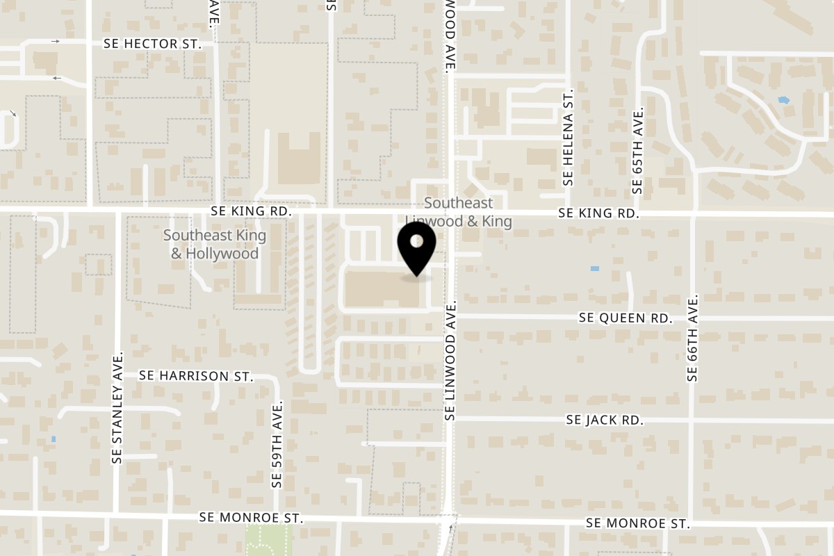Map showing the location of City Pizza PDX King Road on 6114 SE King Rd in Portland
